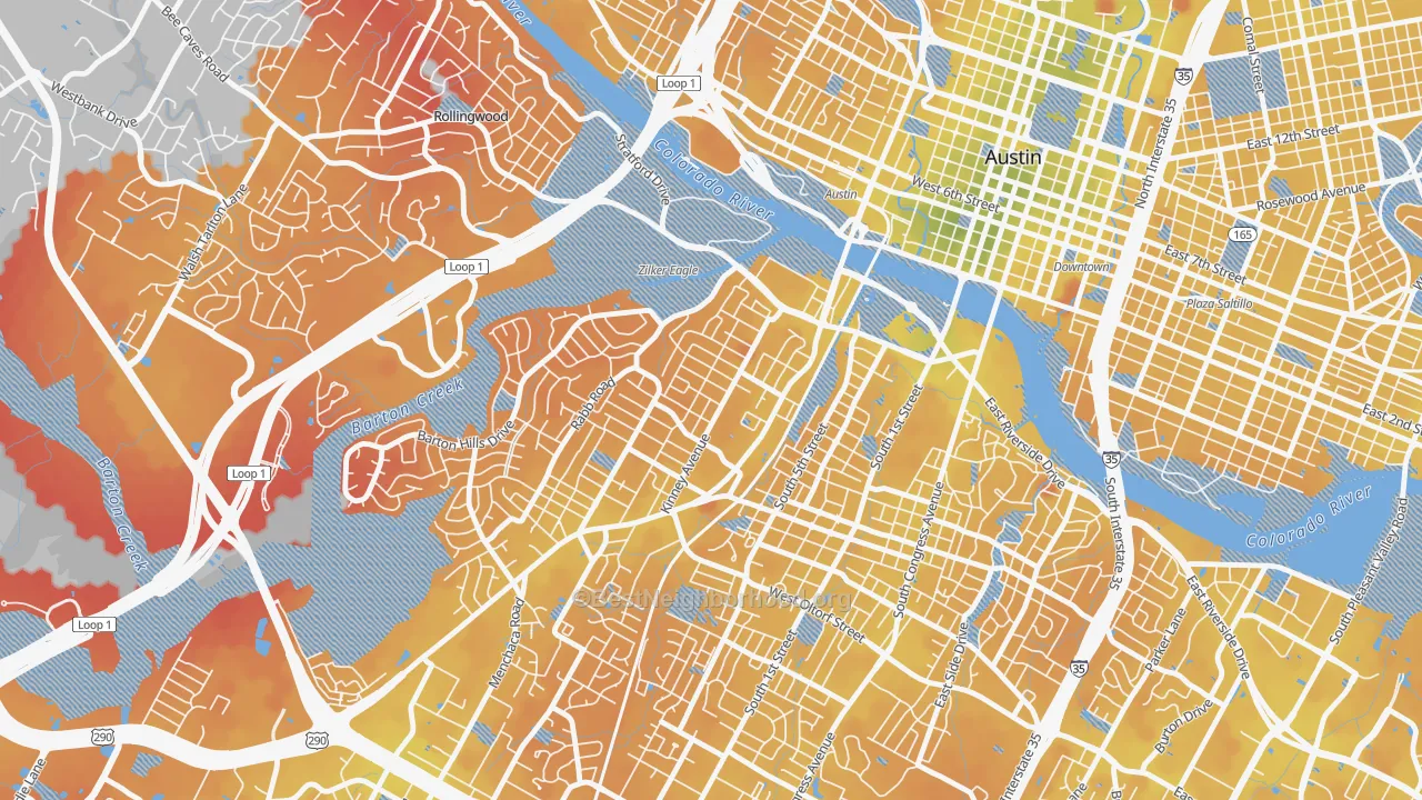 Transit Grade map of Zilker, Austin, TX