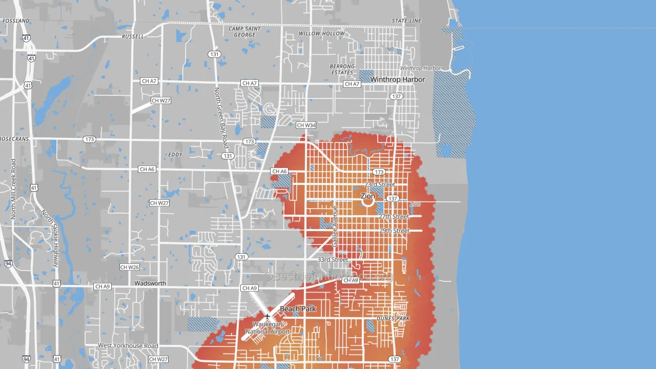 Transit Grade map of Zion, IL