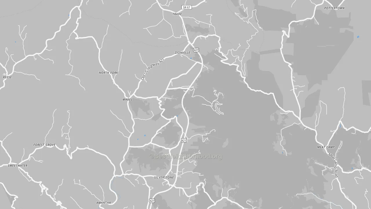 Transit Grade map of Zionville, NC