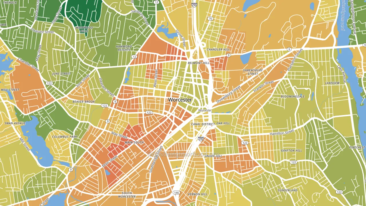 01608, MA block-group voter-turnout map