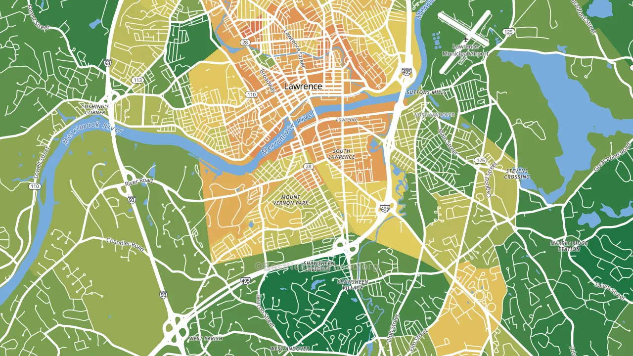 01843, MA block-group voter-turnout map