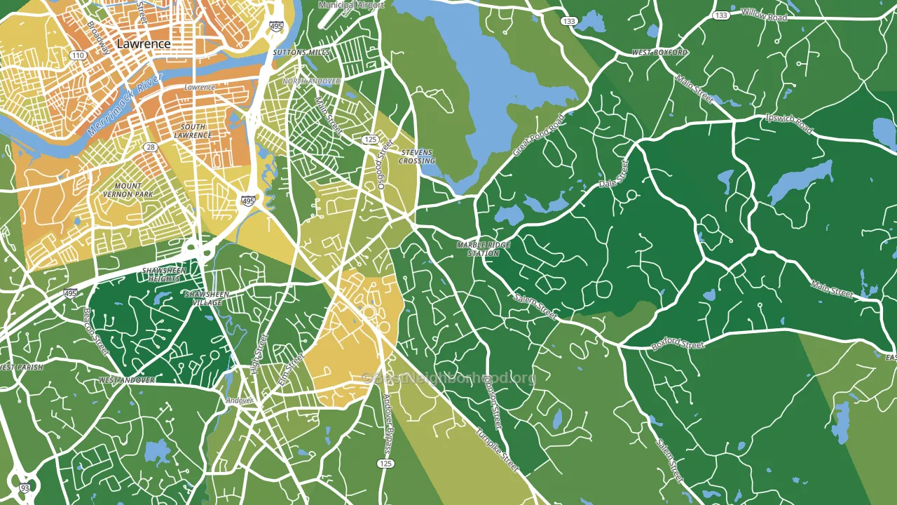 01845, MA block-group voter-turnout map