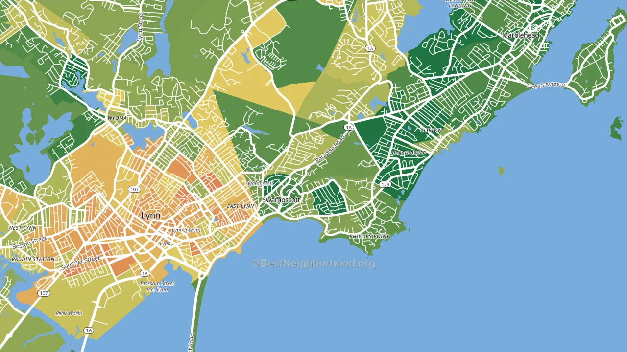 01907, MA block-group voter-turnout map