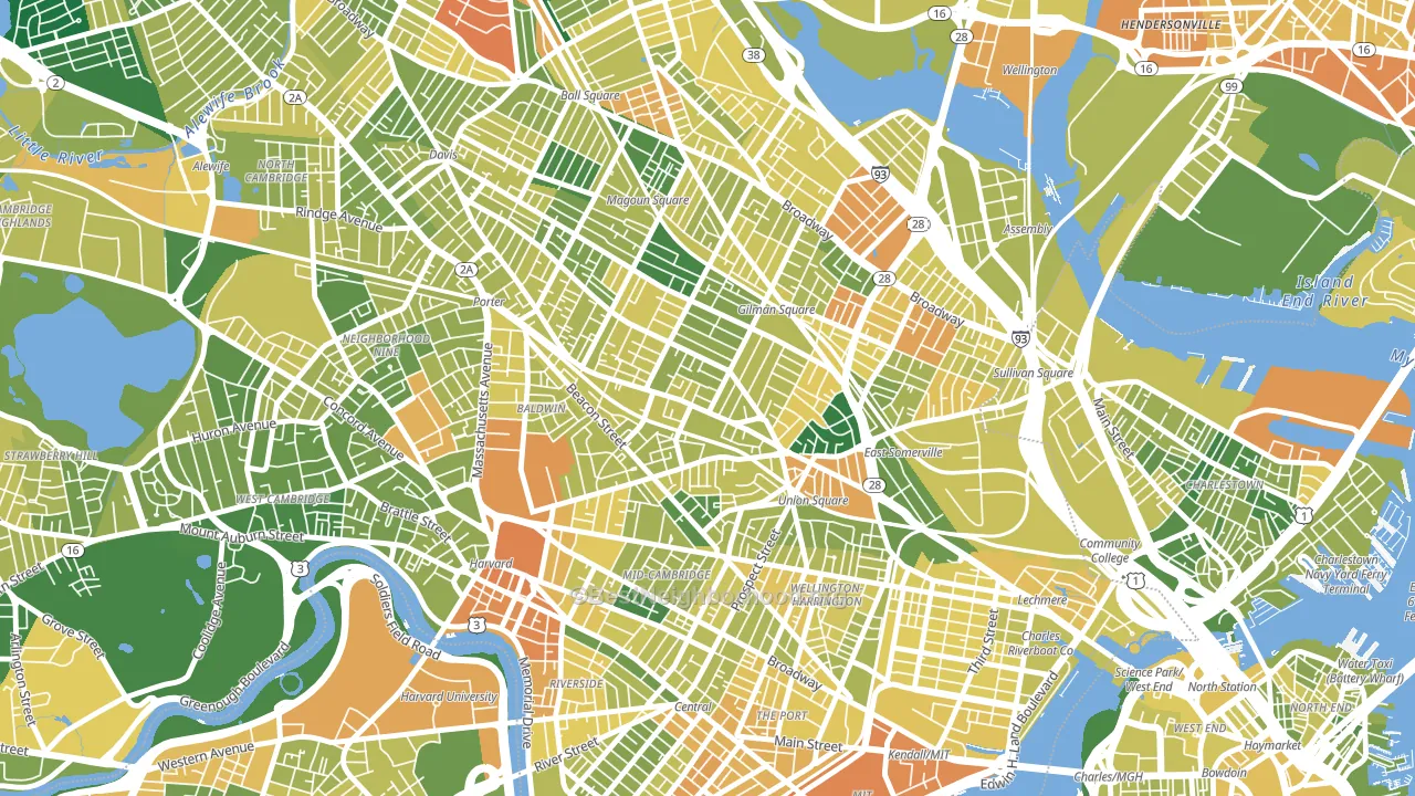 02143, MA block-group voter-turnout map