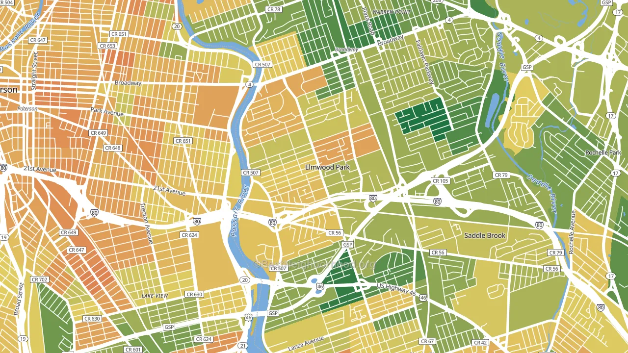 07407, NJ block-group voter-turnout map