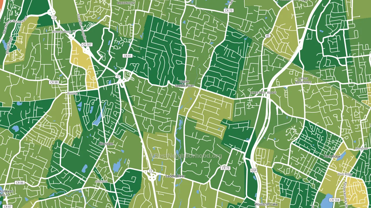 07458, NJ block-group voter-turnout map