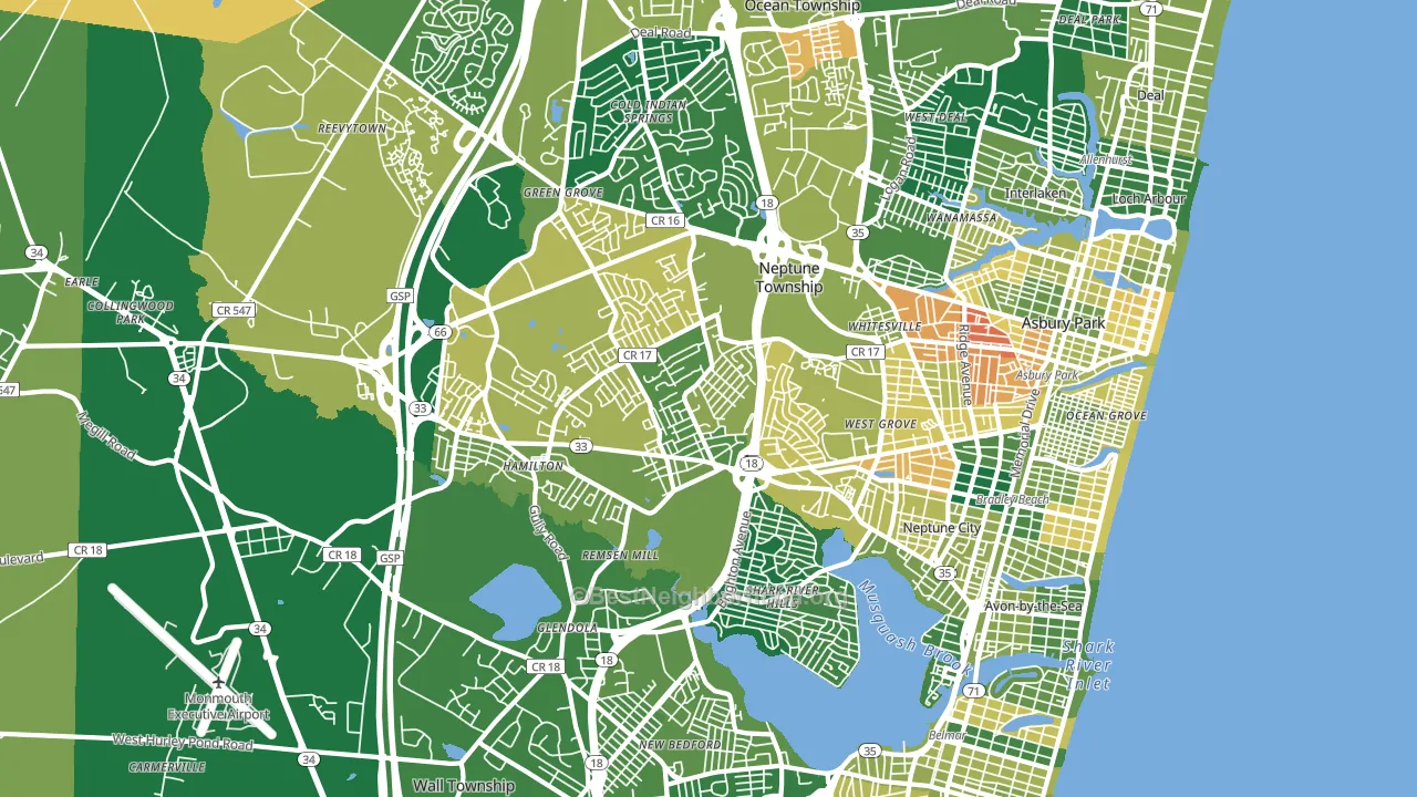 07753, NJ block-group voter-turnout map