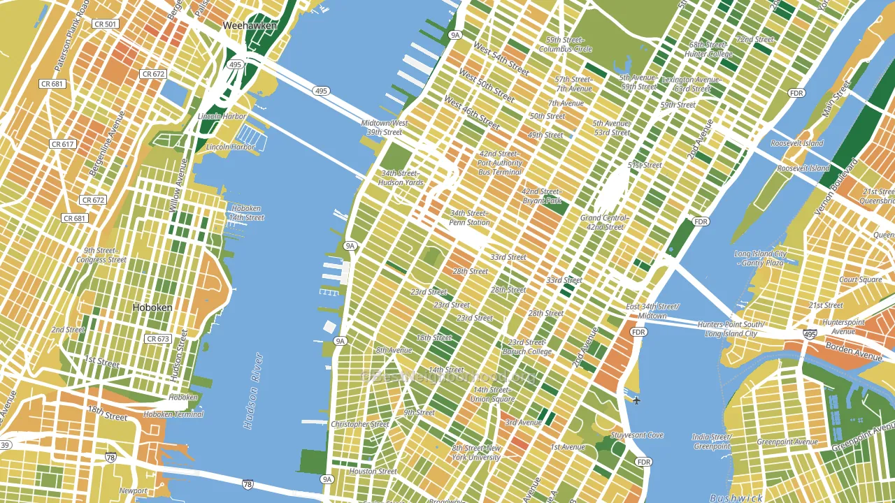 10001, NY block-group voter-turnout map