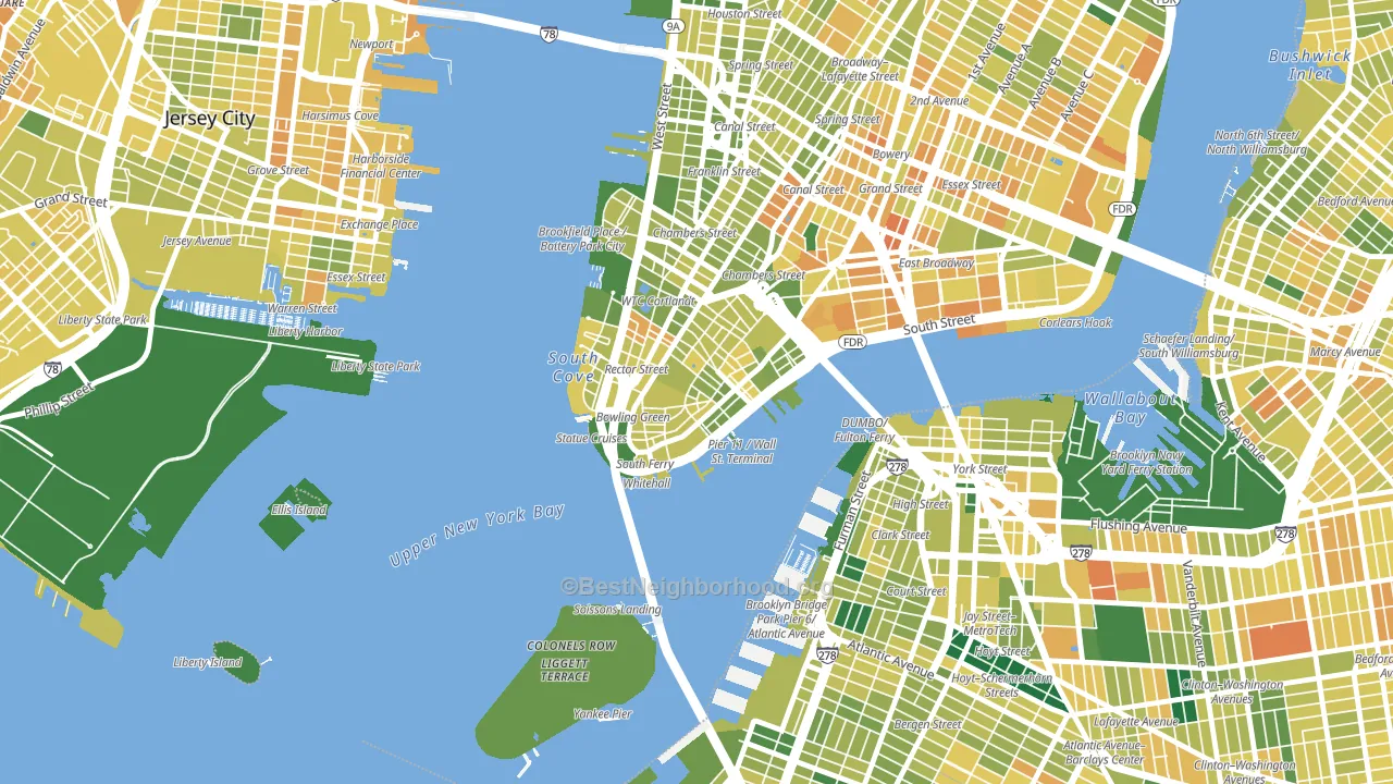 10005, NY block-group voter-turnout map