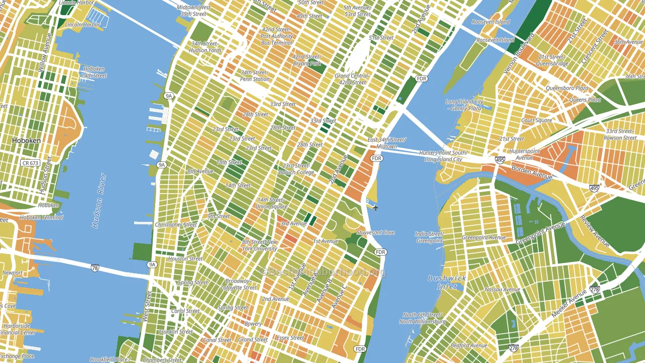 10010, NY block-group voter-turnout map