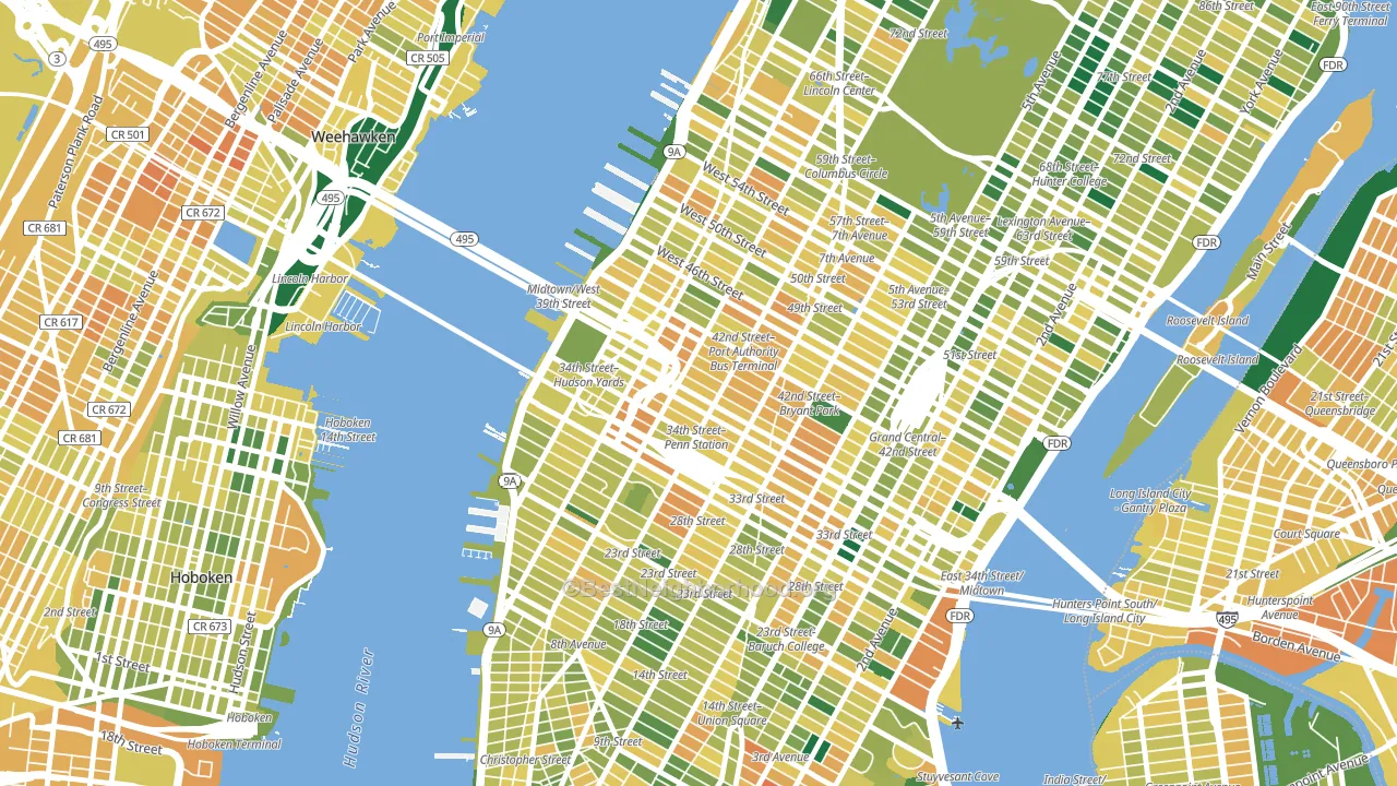 10018, NY block-group voter-turnout map