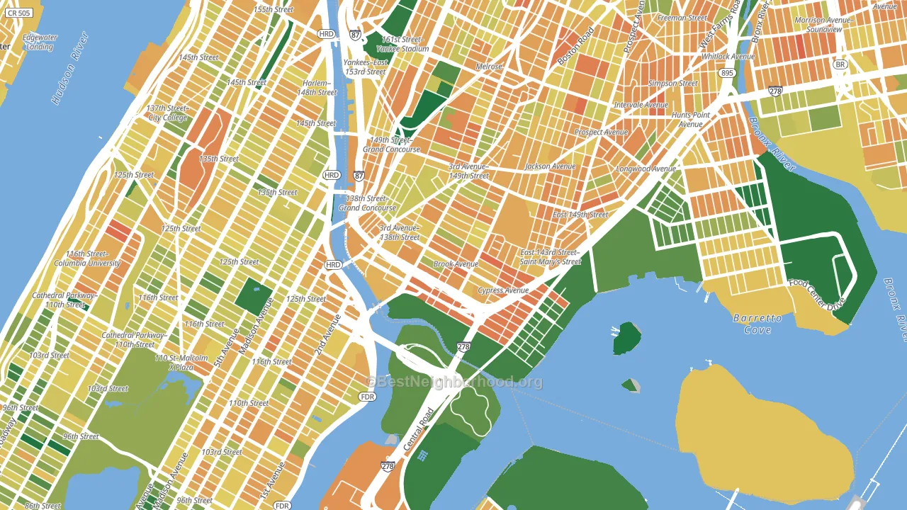 10454, NY block-group voter-turnout map
