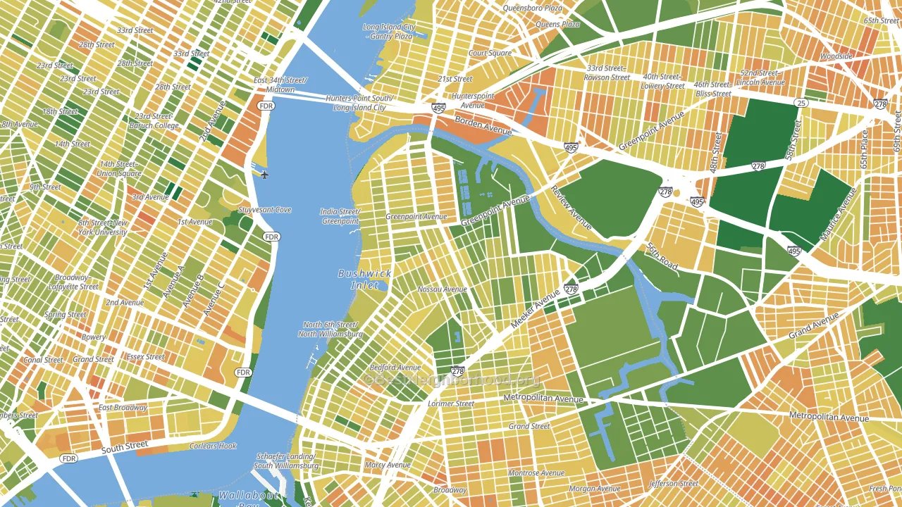 11222, NY block-group voter-turnout map