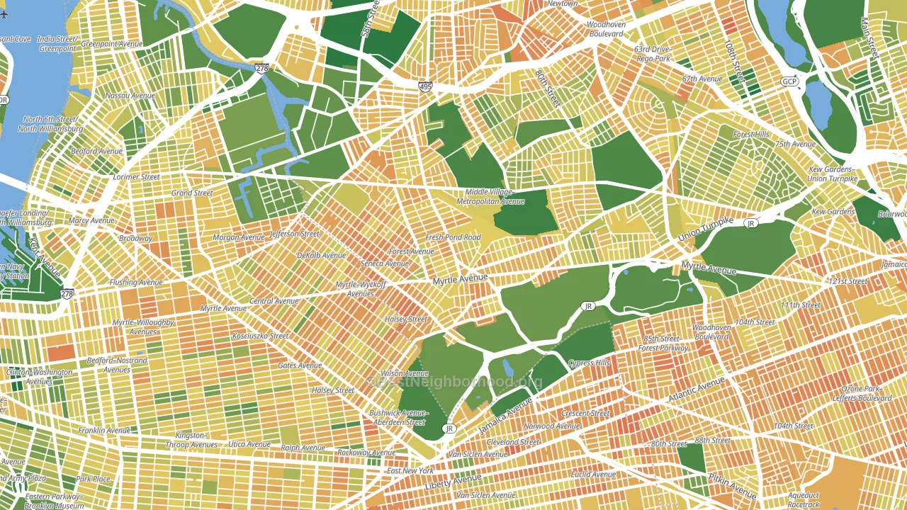 11385, NY block-group voter-turnout map