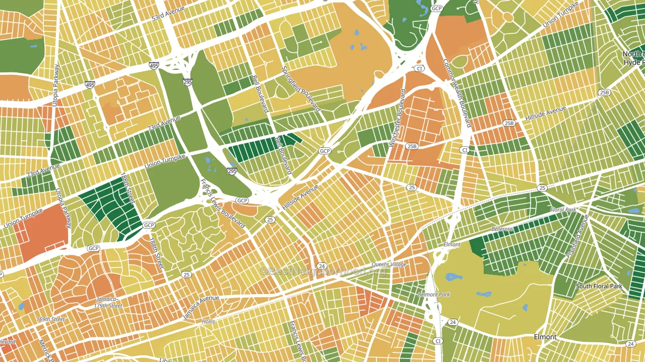 11427, NY block-group voter-turnout map
