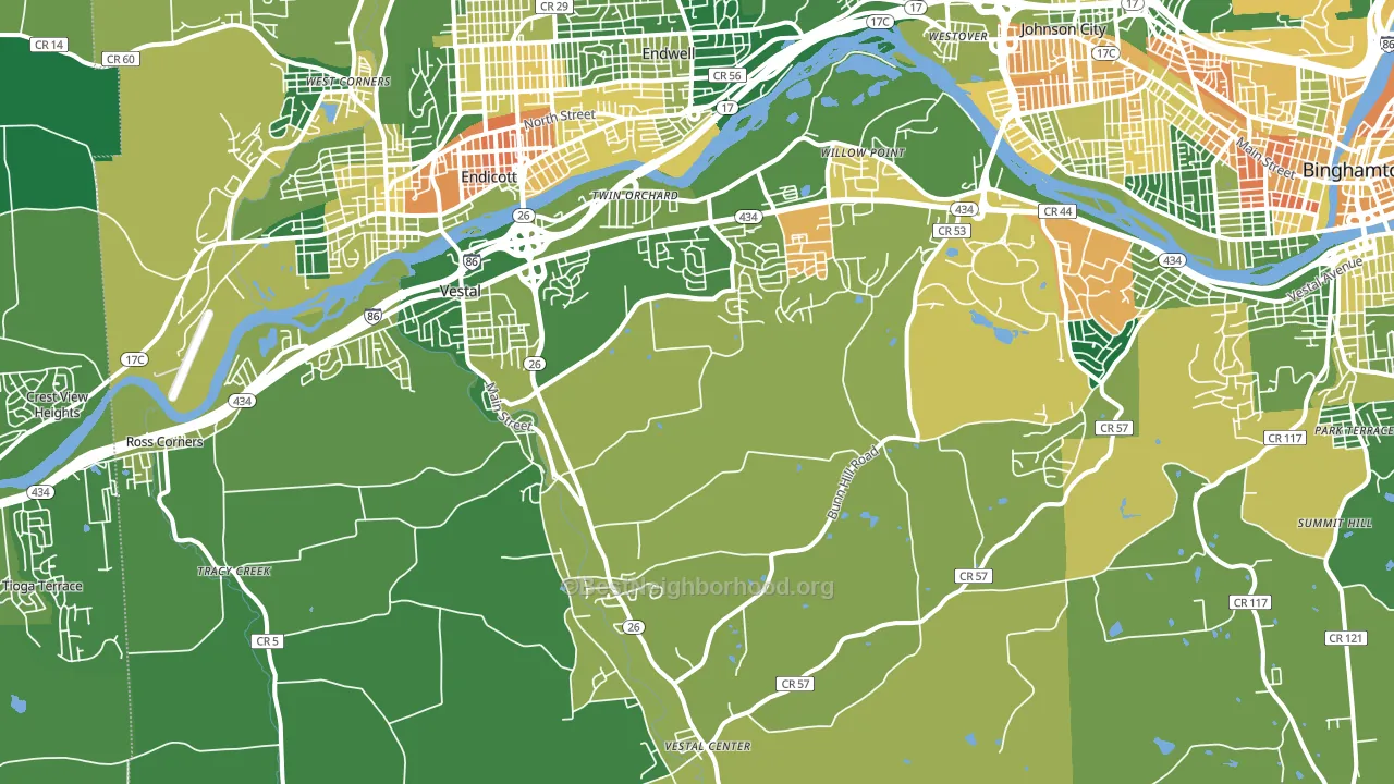13850, NY block-group voter-turnout map