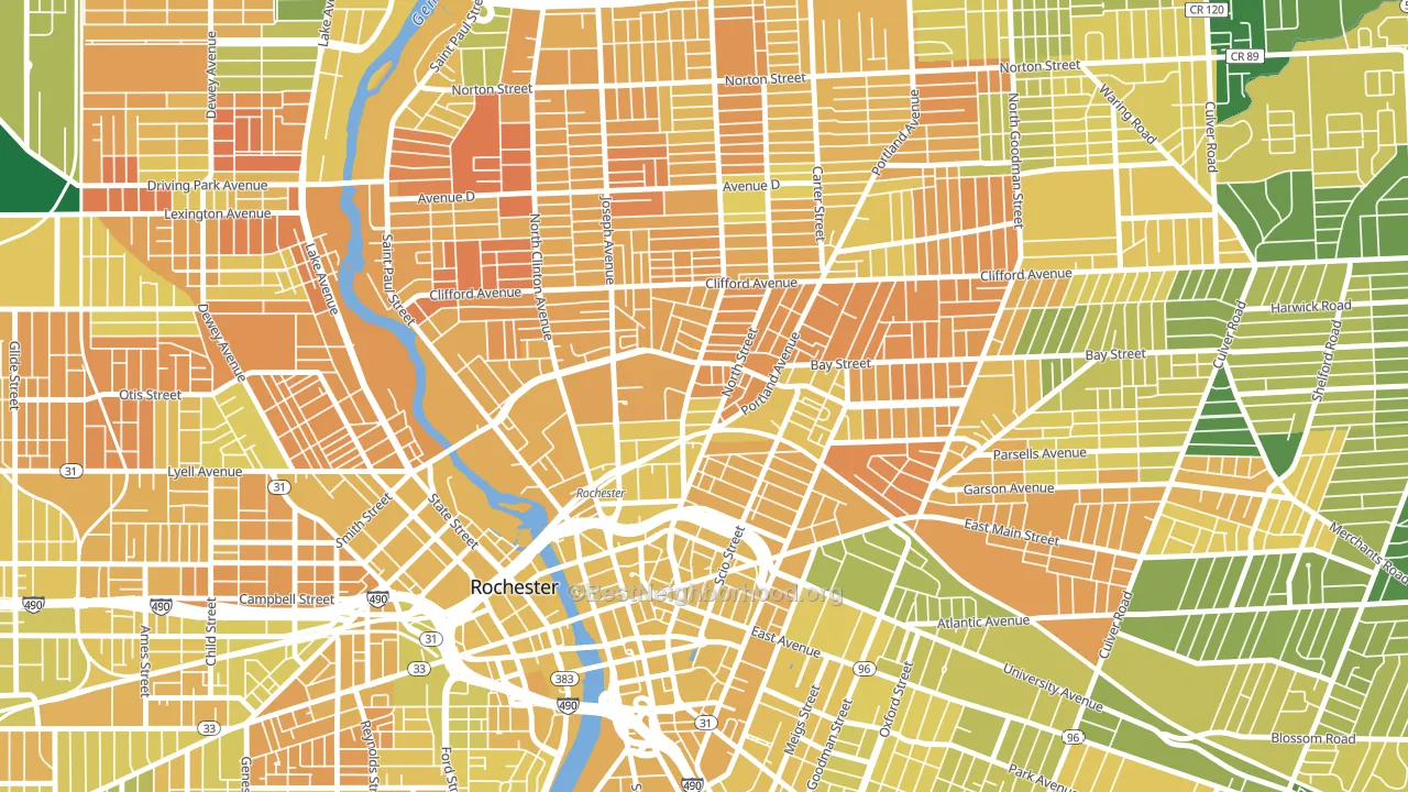 14605, NY block-group voter-turnout map