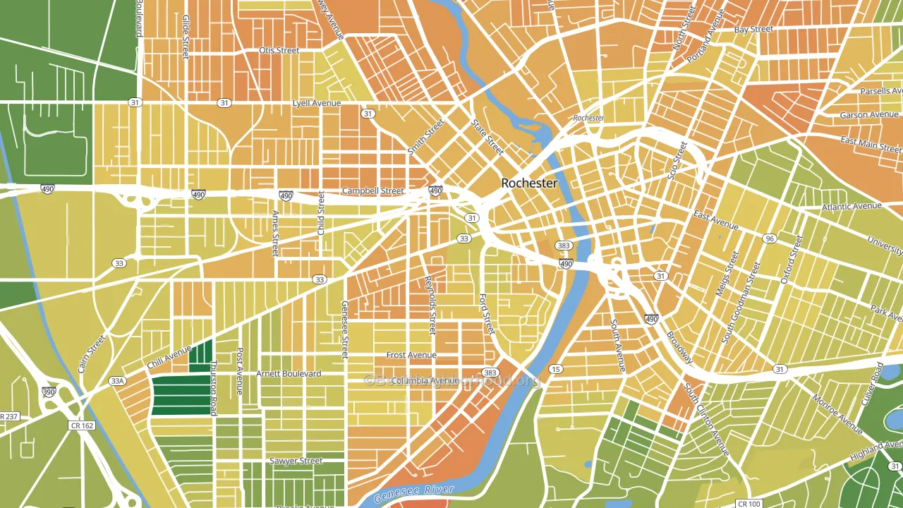 14608, NY block-group voter-turnout map