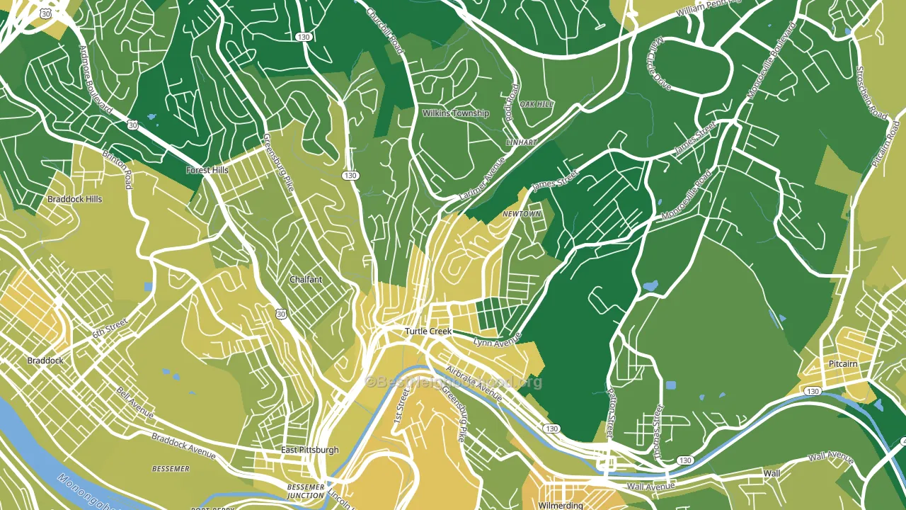 15145, PA block-group voter-turnout map