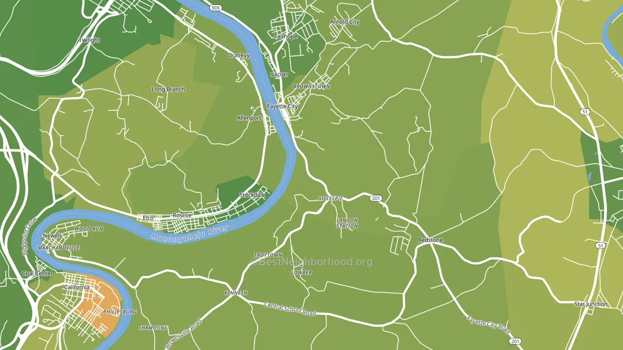 15438, PA block-group voter-turnout map