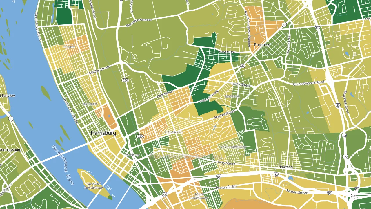 17103, PA block-group voter-turnout map