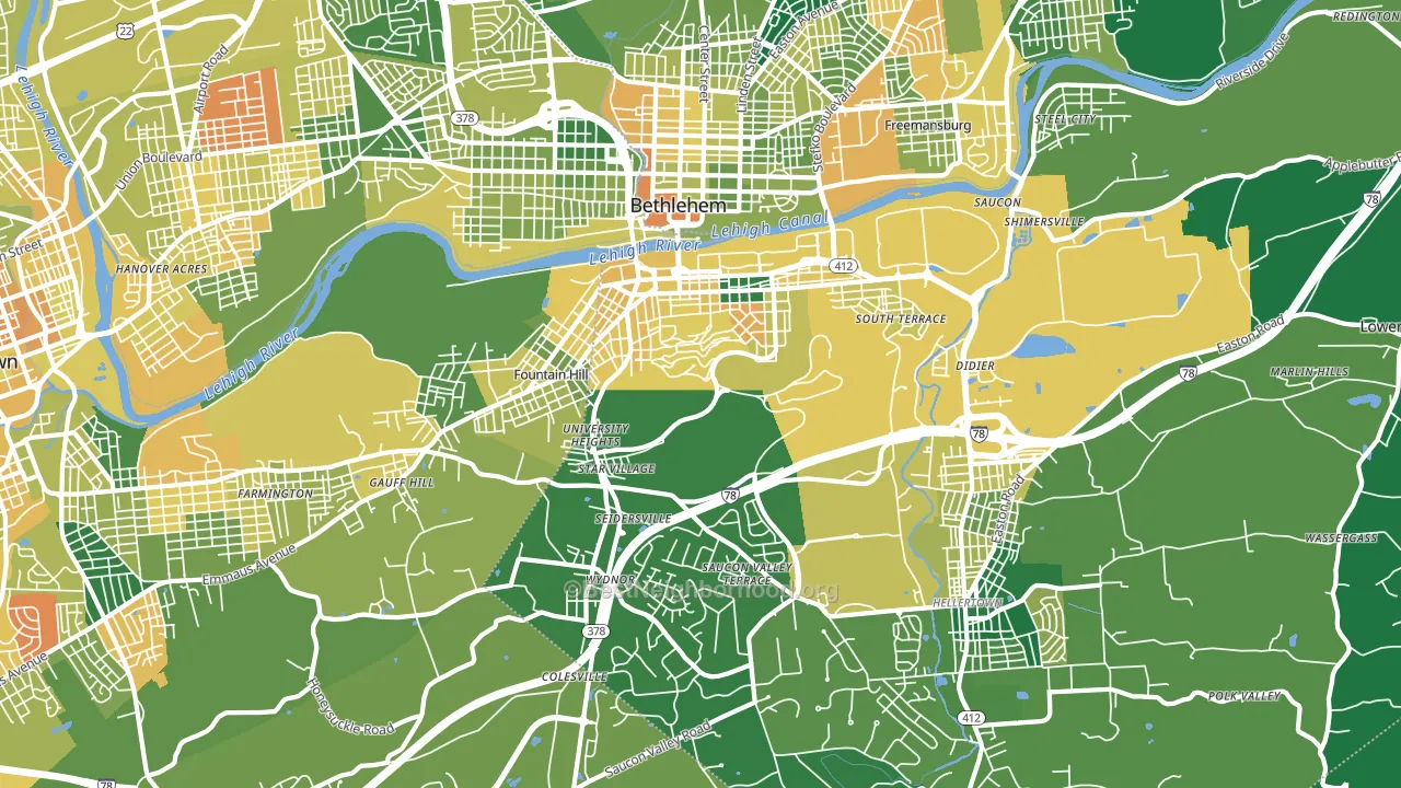 18015, PA block-group voter-turnout map