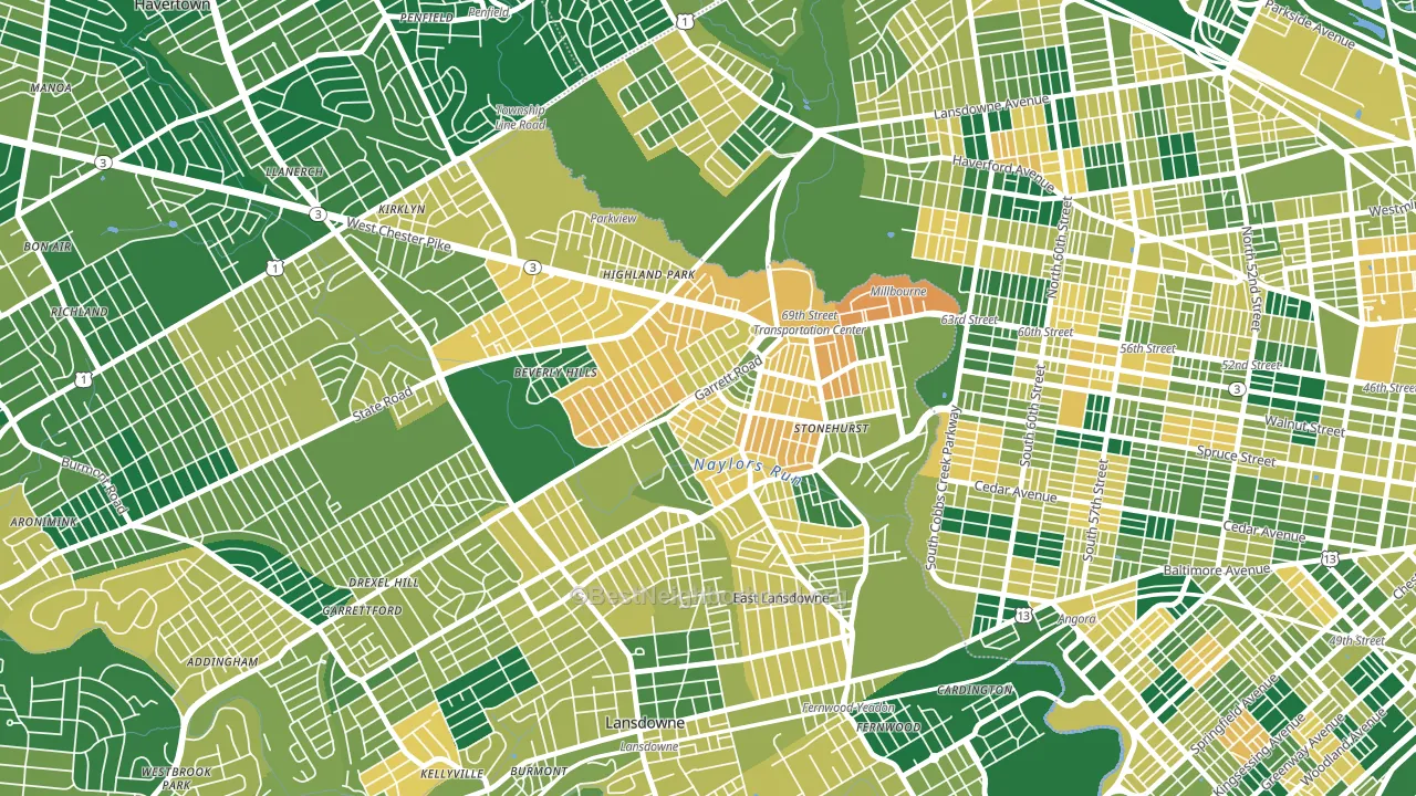 19082, PA block-group voter-turnout map