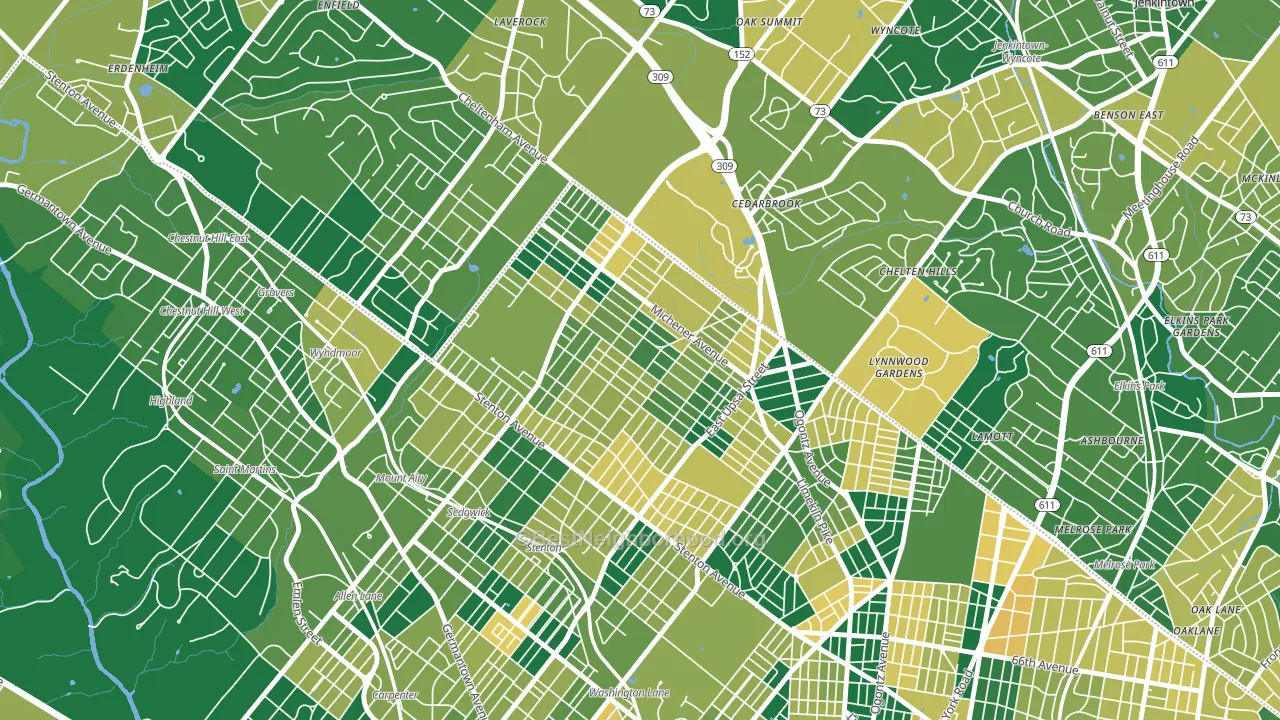 19150, PA block-group voter-turnout map