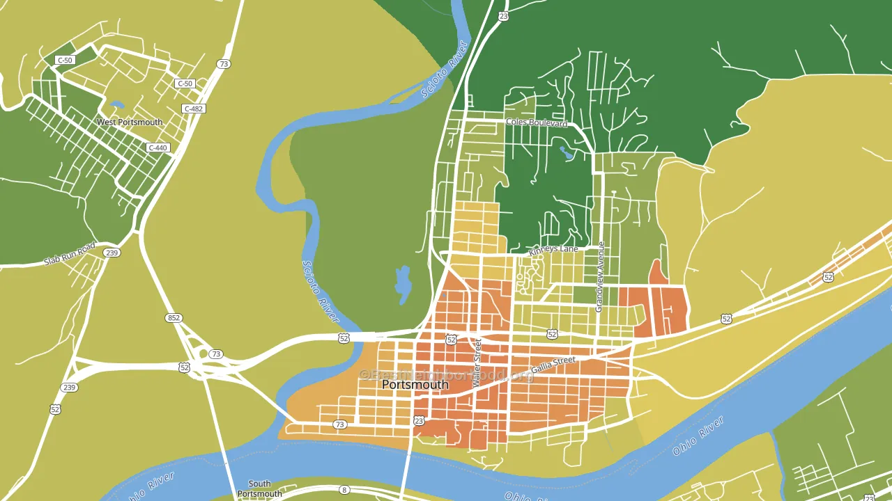 1st Ward, Portsmouth, OH block-group voter-turnout map