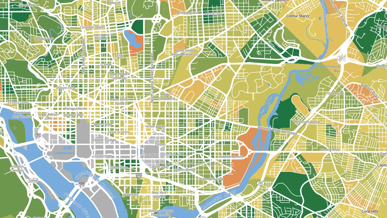20002, DC block-group voter-turnout map