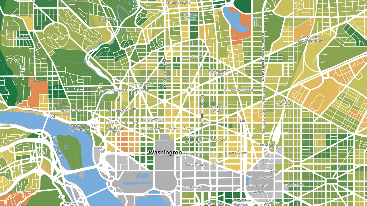 20005, DC block-group voter-turnout map