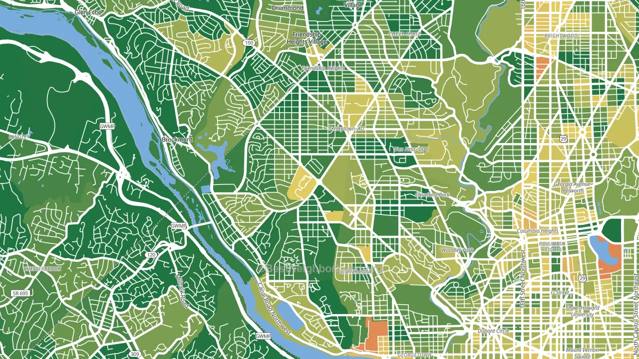 20016, DC block-group voter-turnout map