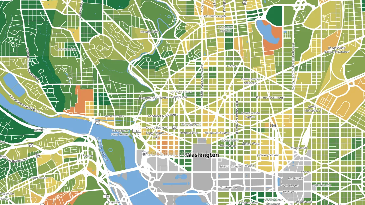 20036, DC block-group voter-turnout map