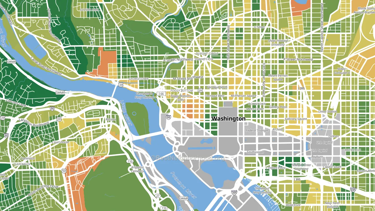 20052, DC block-group voter-turnout map