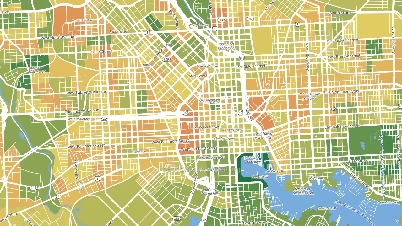 21201, MD block-group voter-turnout map