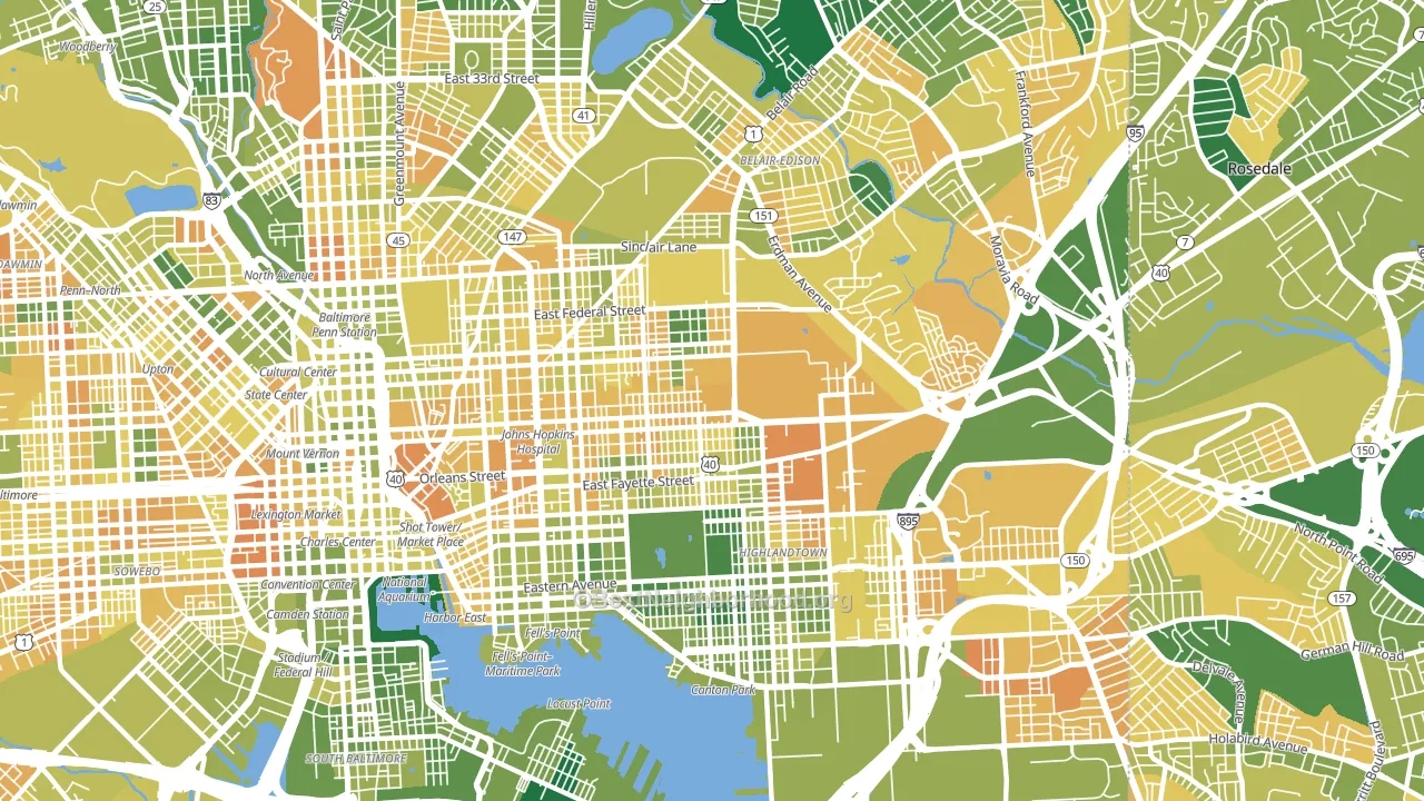 21205, MD block-group voter-turnout map