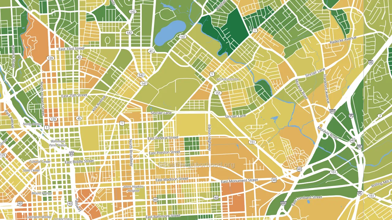 21213, MD block-group voter-turnout map