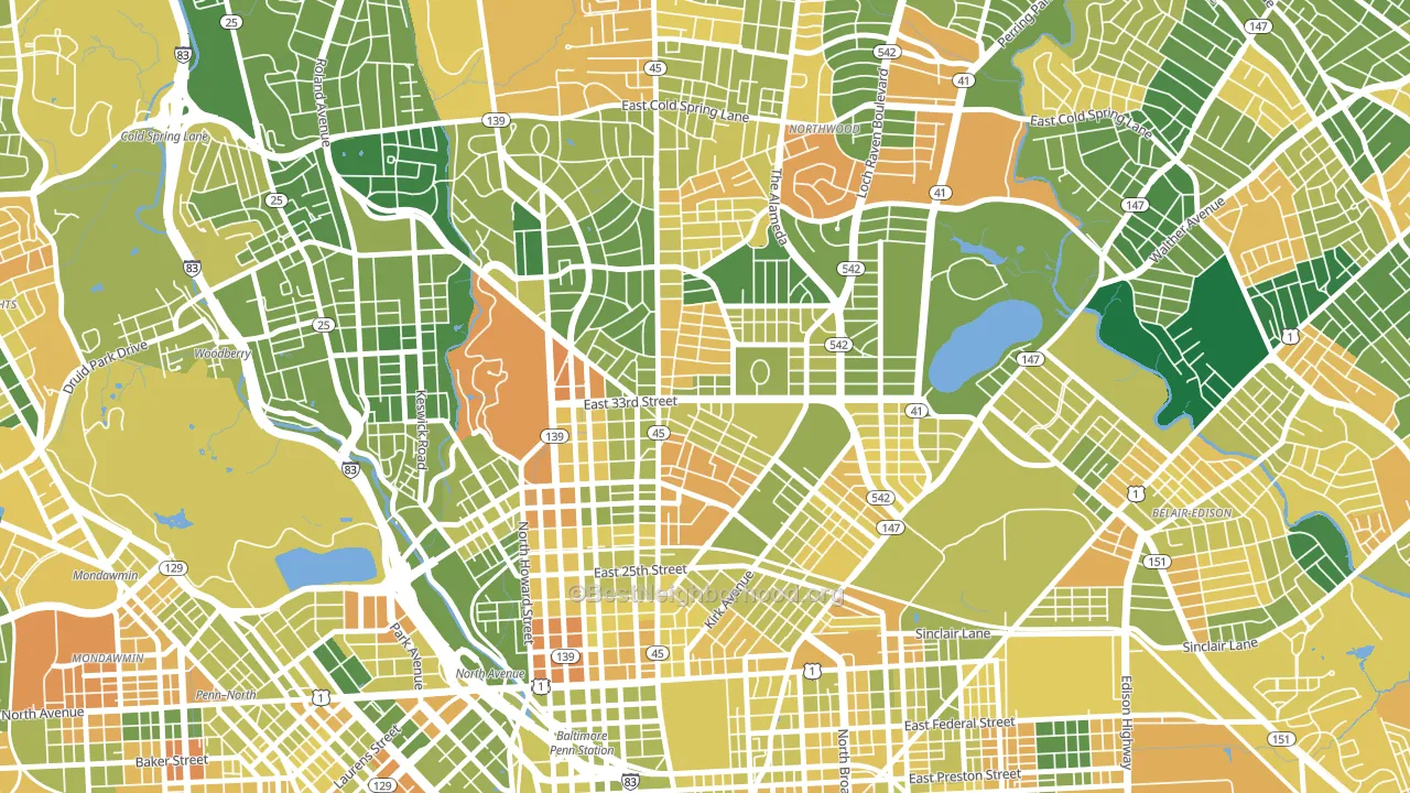21218, MD block-group voter-turnout map