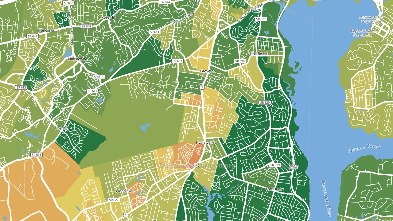 22306, VA block-group voter-turnout map