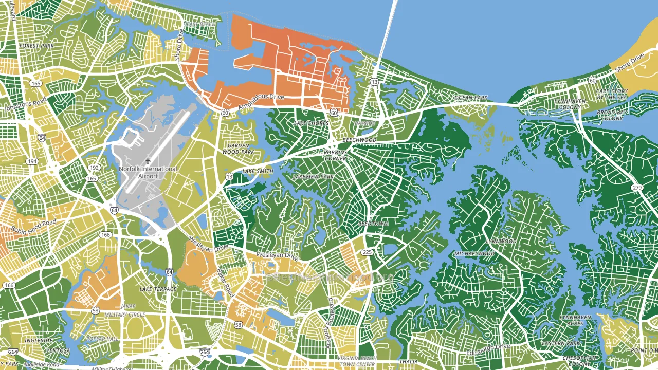 23455, VA block-group voter-turnout map