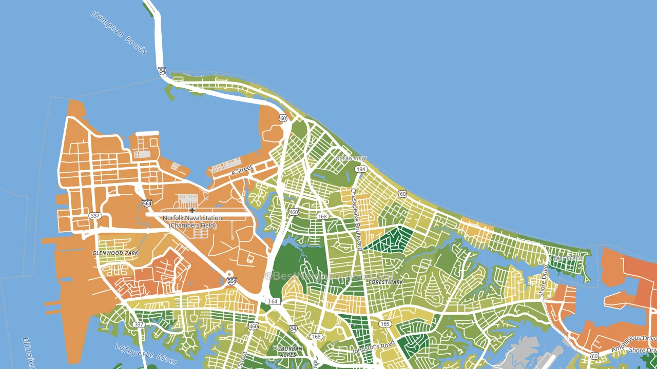 23503, VA block-group voter-turnout map