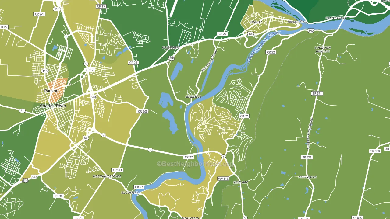 25425, WV block-group voter-turnout map