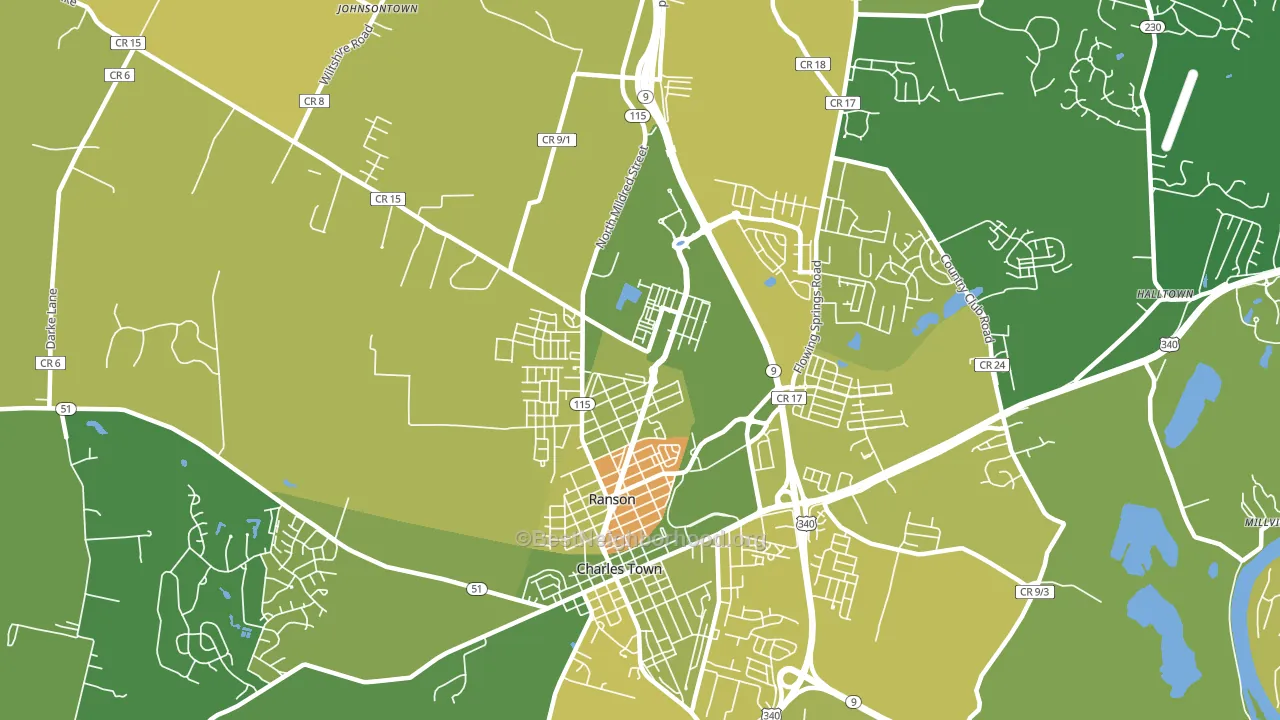 25438, WV block-group voter-turnout map