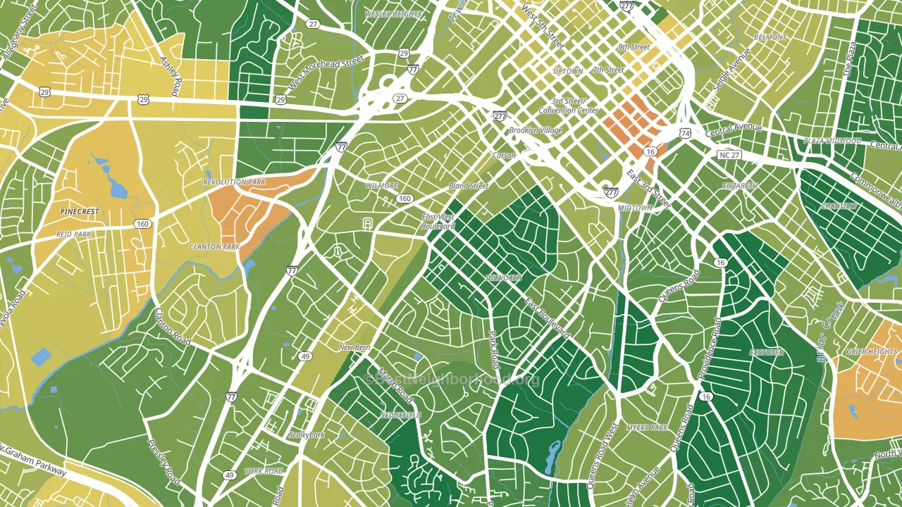 28203, NC block-group voter-turnout map