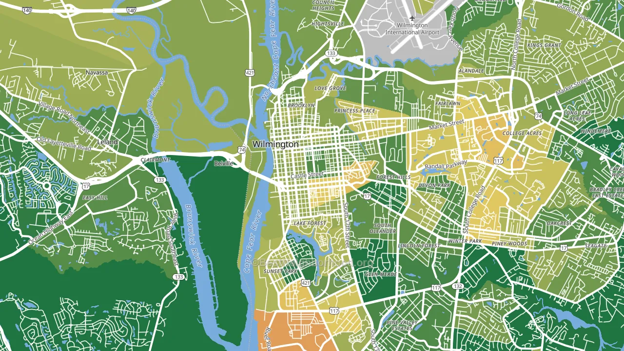 28401, NC block-group voter-turnout map