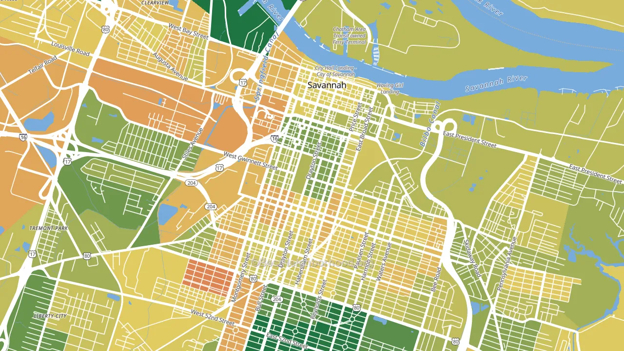 31401, GA block-group voter-turnout map