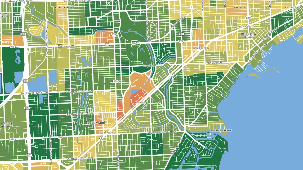 33146, FL block-group voter-turnout map