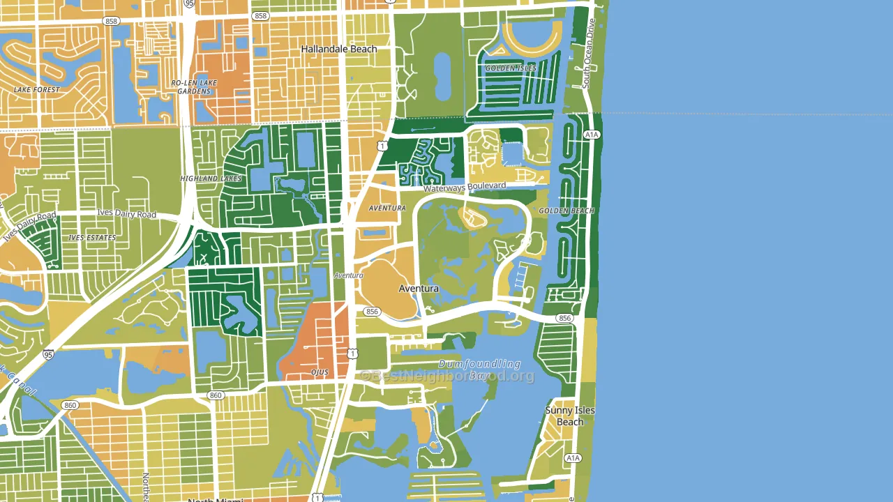 33180, FL block-group voter-turnout map
