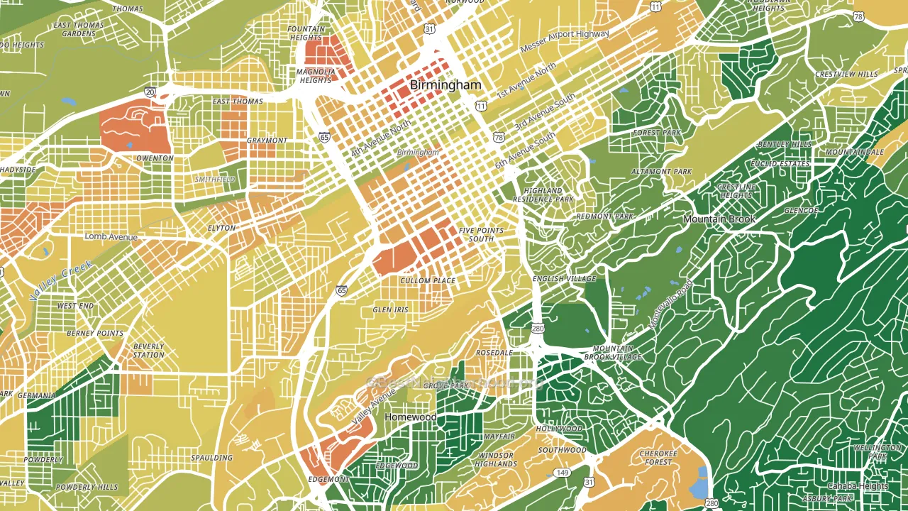 35205, AL block-group voter-turnout map