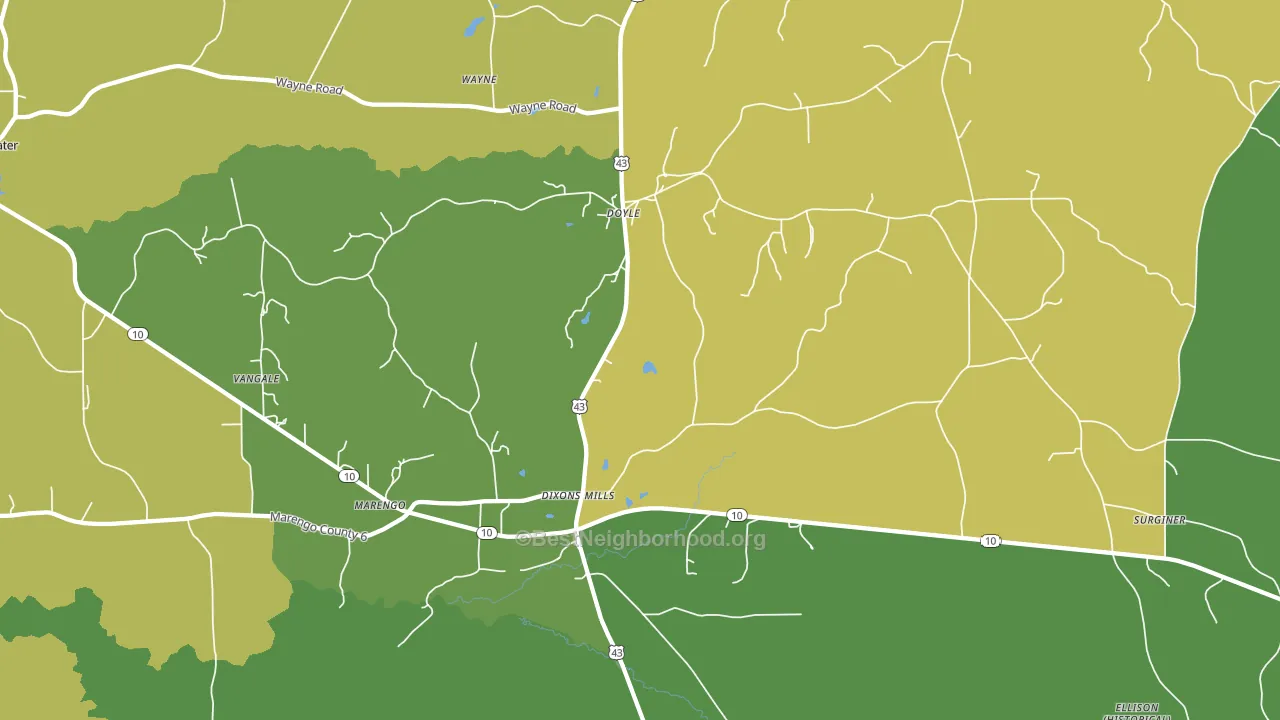 36736, AL block-group voter-turnout map